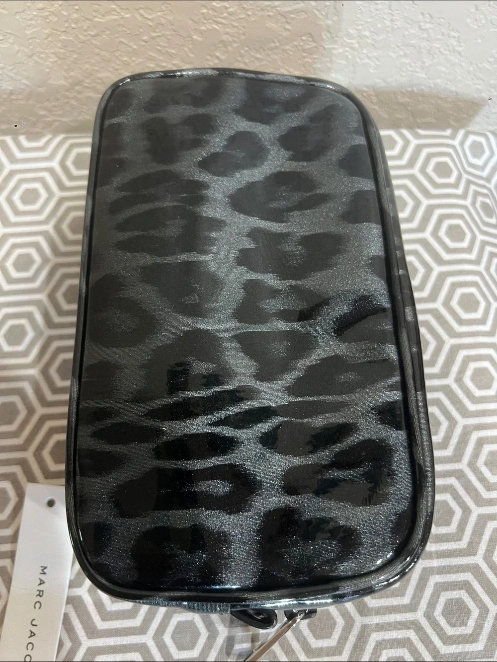 Marc Jacobs Black Leopard Coated Canvas Toiletry Bag